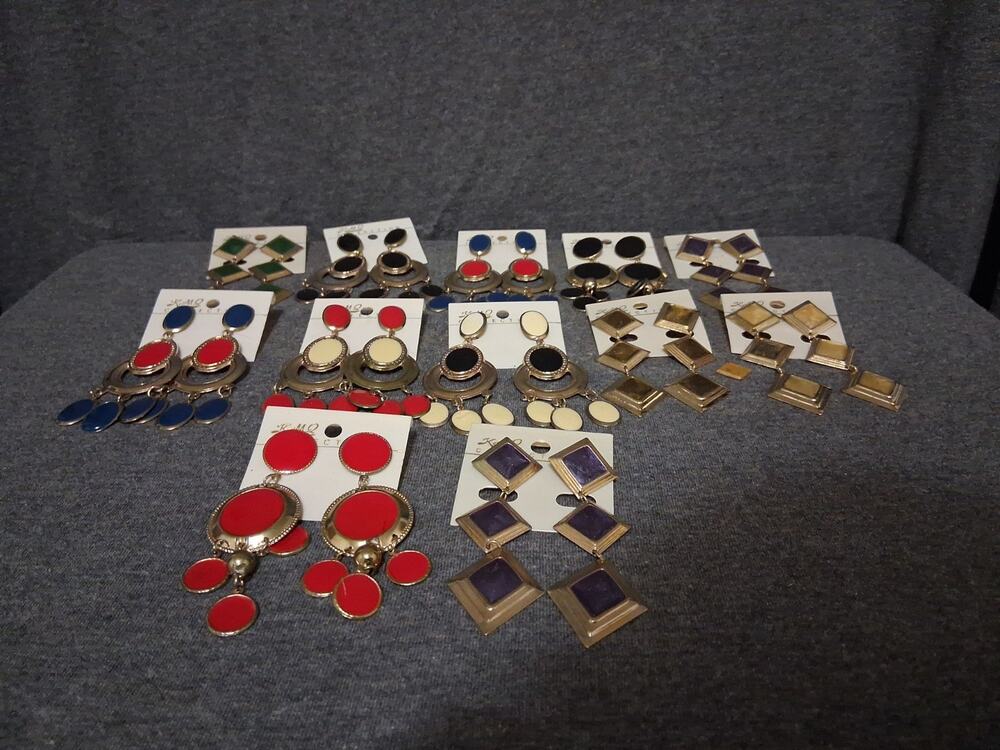 Vintage 80s 90s KMO Collection Earrings Lot 12 Pairs New On Card Enamel (Read)